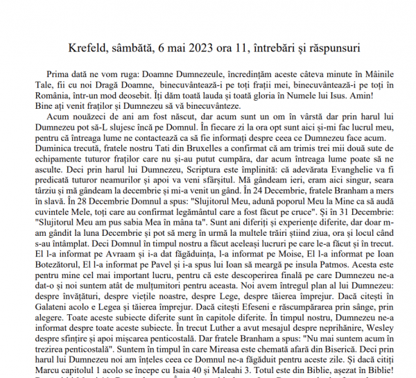 Krefeld 6 Mai 2023 ora 11 - Intrebari si Raspunsuri