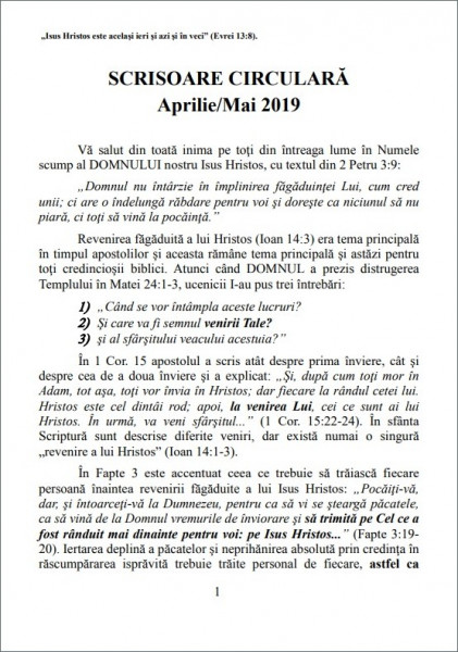 Scrisoare circulara aprilie-mai 2019
