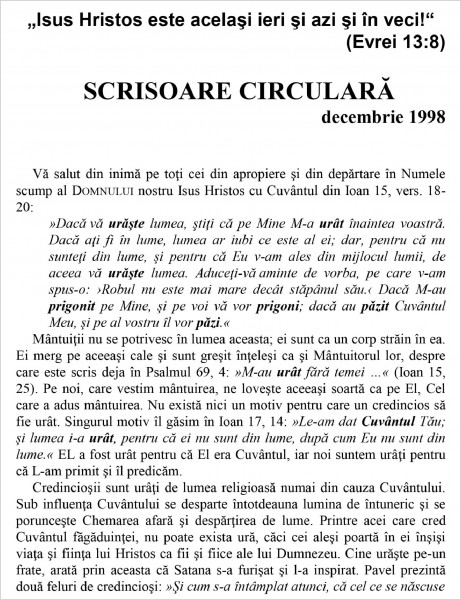 Scrisoare circulara - 1999 decembrie