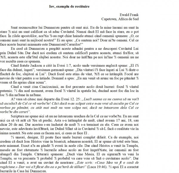 Evanghelia.ro - Iov exemplu de restituire - fr Ewald Frank (dics si pdf)
